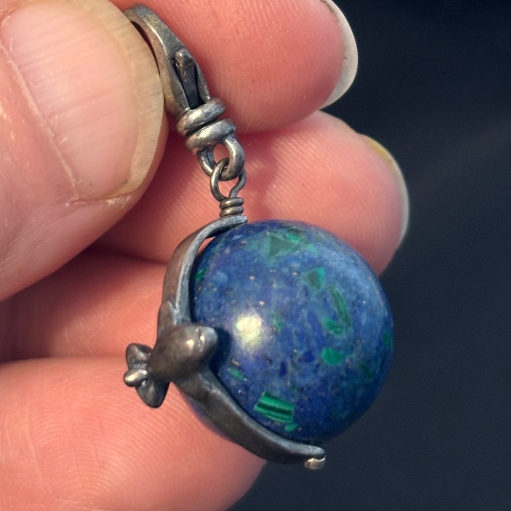 Silpada Sterling Silver Azurite Malachite Globe Charm Blue Green Stone
